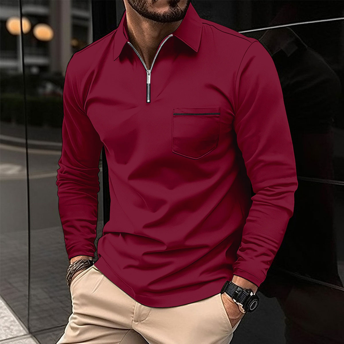 Polo Premium à Manches Longues pour Homme – Chemise Décontractée avec Poche Poitrine