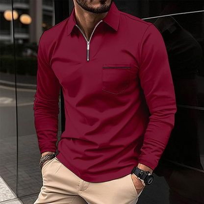 Polo Premium à Manches Longues pour Homme – Chemise Décontractée avec Poche Poitrine