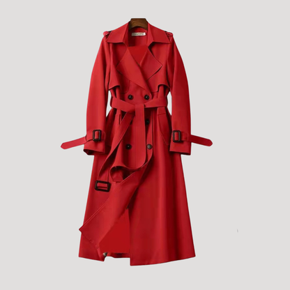 Gabardina femenina entallada con cinturón y doble botonadura – estilo elegante atemporal