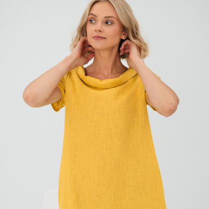 Robe douce en lin femme avec poches – Robe d’été fluide et décontractée