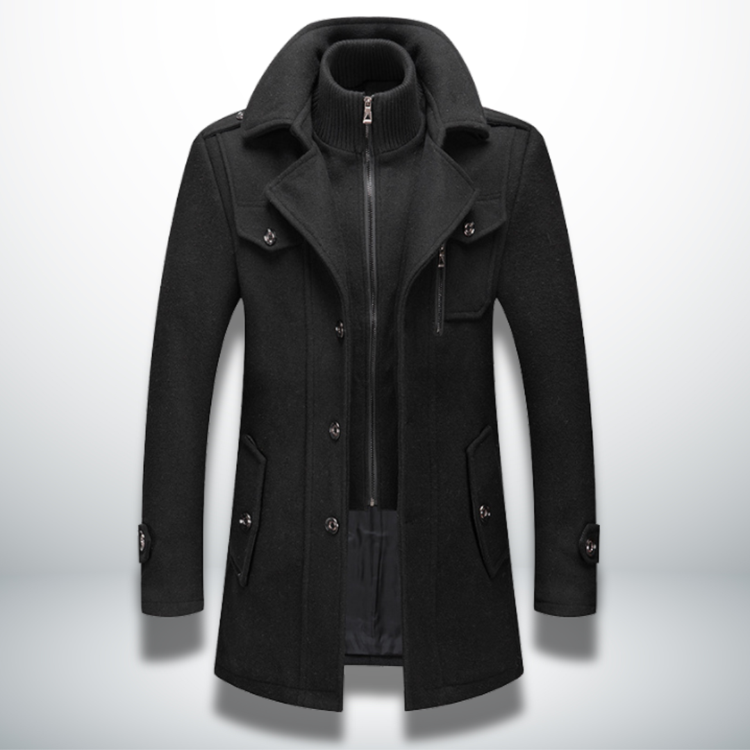Manteau Peacoat en Laine Mélangée pour Homme – Veste à Double Col avec Fermeture Zippée Intégrale