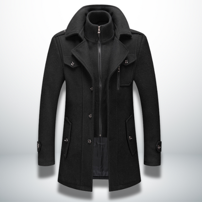 Manteau Peacoat en Laine Mélangée pour Homme – Veste à Double Col avec Fermeture Zippée Intégrale