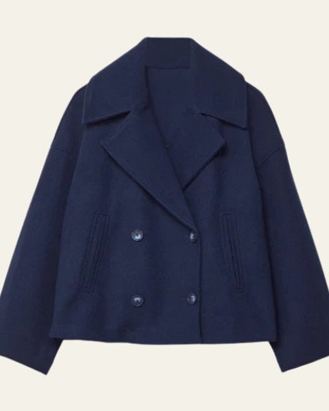 Manteau court femme croise en laine - Minimaliste et elegant