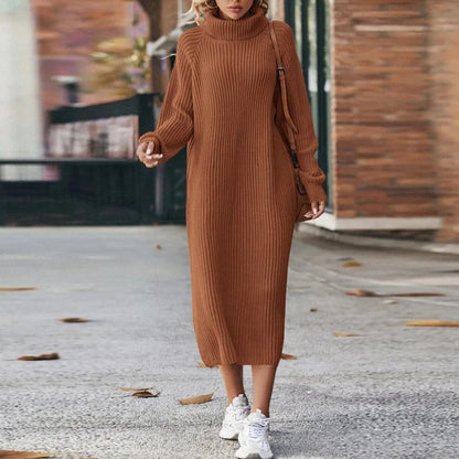 Robe midi en tricot à manches longues – Robe pour femme à col roulé