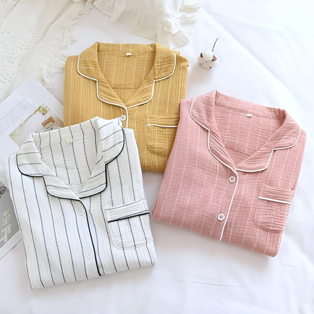 Chemise de Nuit en Coton Rayures Pastel