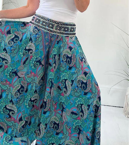 Pantalon Palazzo Bohème Élégant Femme – Pantalon Large Décontracté Taille Élastique