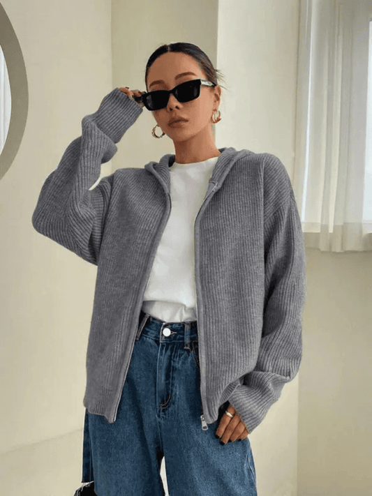 Hoodie zippé en tricot pour femme
