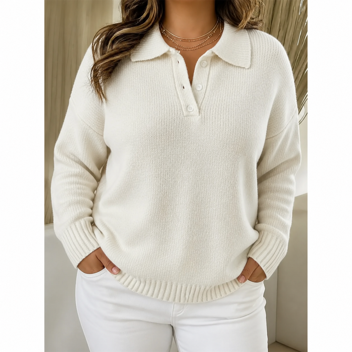 Jersey de punto tipo polo para mujer con botones - Suave y práctico