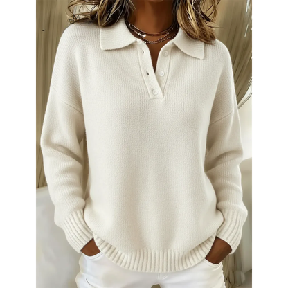 Pull Maille Femme Coupe Ample – Polo Col Classique Manches Longues