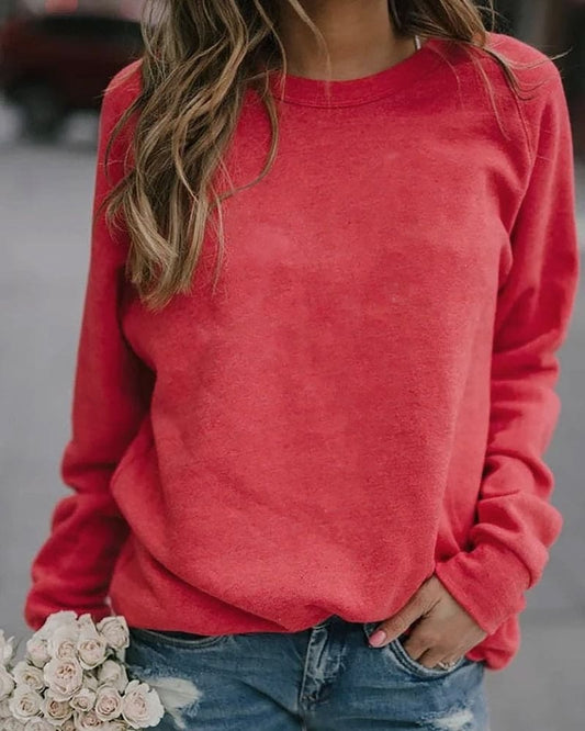 Pull Femme Rouge à Col Rond – Pull Décontracté à Manches Longues