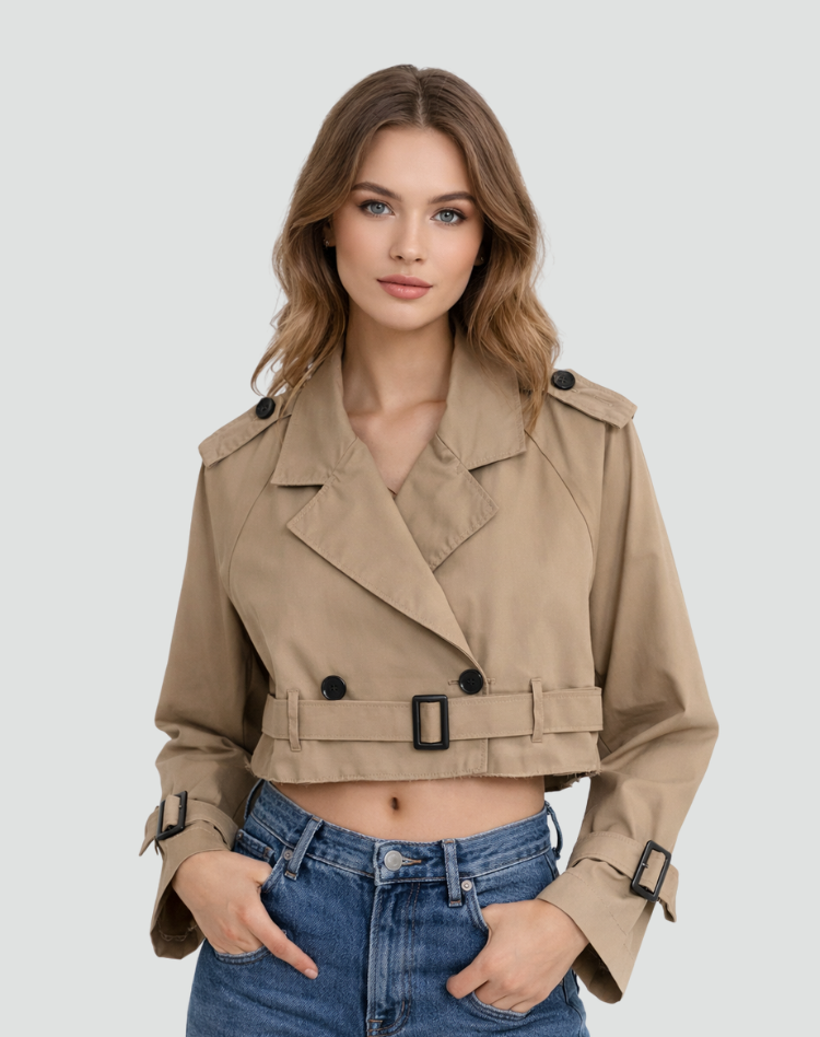 Trench femme court en coton coupe regular - Classique et polyvalent