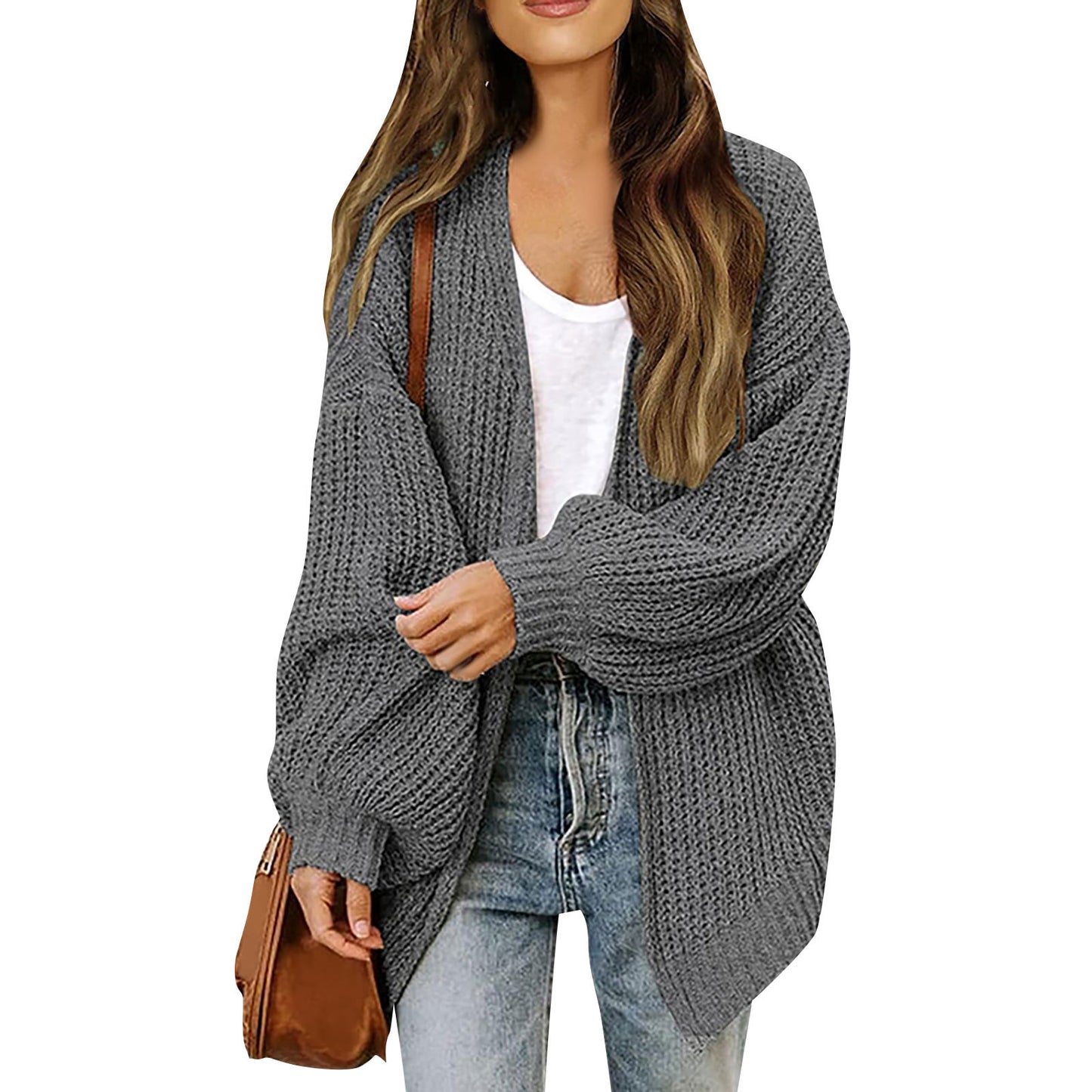Cardigan-mantella da donna in maglia grossa – Stile oversize confortevole con maniche a lanterna