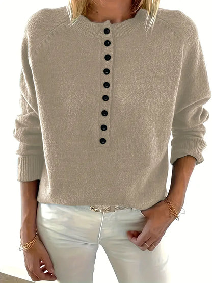 Women's crew-neck sweater with buttons - Elegant and comfortable