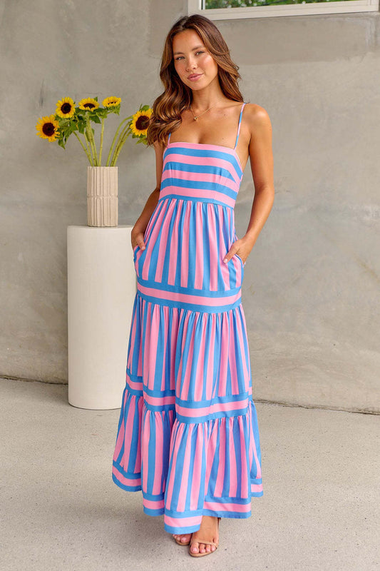 Robe longue d'été à rayures élégantes – Bretelles fines