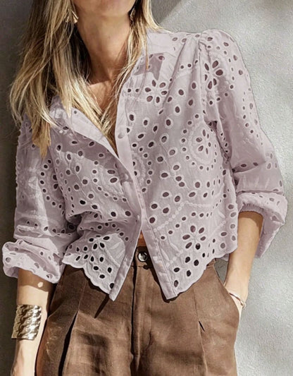 Chemisier femme court brode ajoure - Leger et elegant