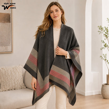 Poncho femme jacquard effet cachemire - Chic et enveloppant
