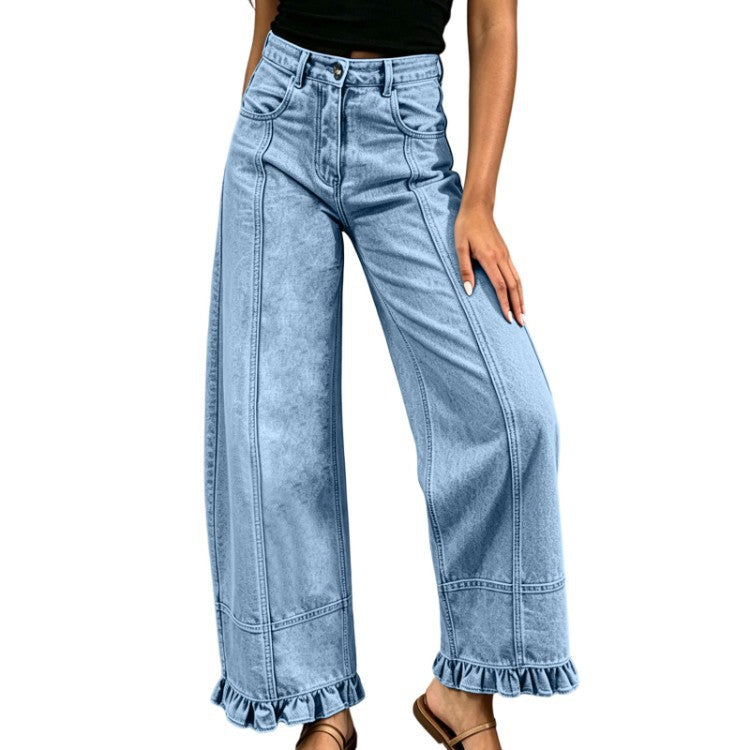 Pantalon en jean ample à jambes larges pour femme – Jean décontracté et élégant à taille haute, idéal pour un look urbain au quotidien