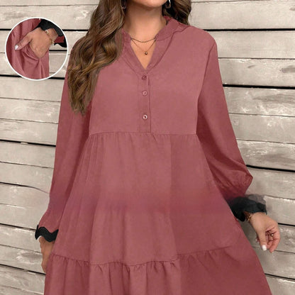 Robe midi femme ample à col V et manches longues