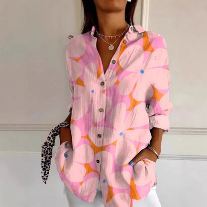Chemise Femme à Imprimé Floral Coloré – Haut Boutonné Décontracté à Manches Longues