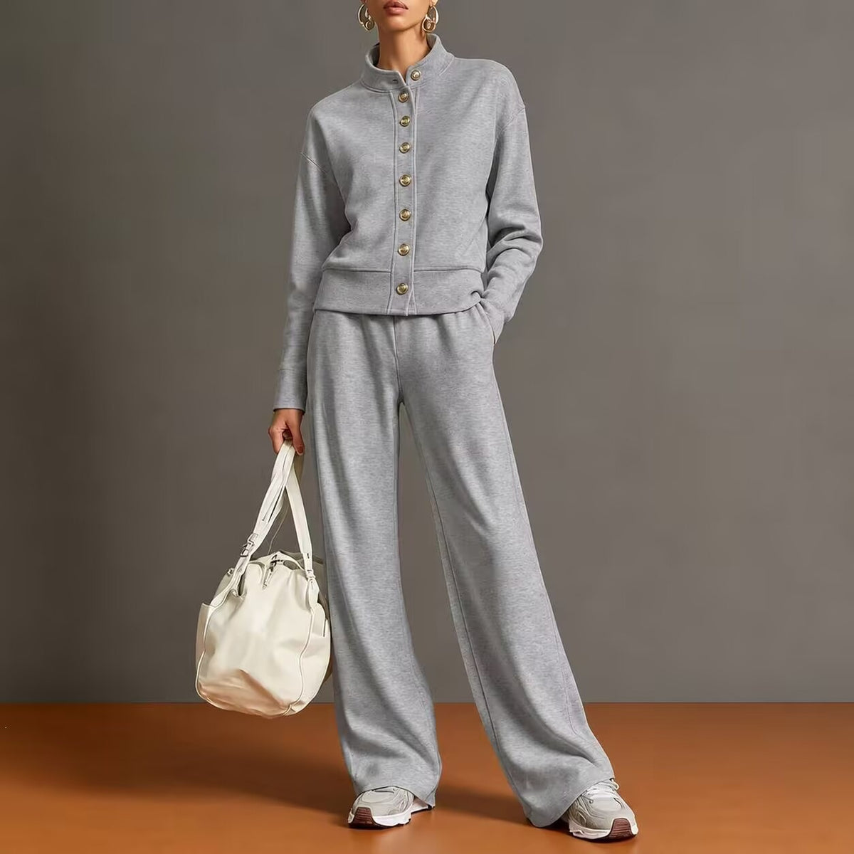 Ensemble cardigan col montant et pantalon large - Chic et confortable