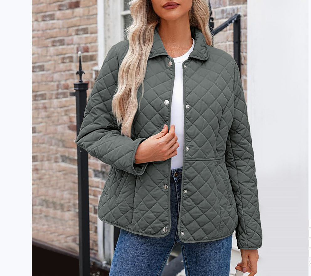 Solid Women's Quilted Jacket – Casual Style with a Warm Notched Collar