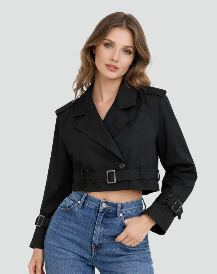 Trench femme court en coton coupe regular - Classique et polyvalent