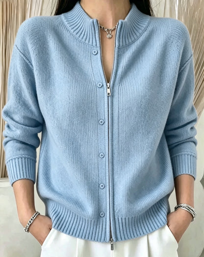 Women's zip-up crew-neck sweater - Soft and practical