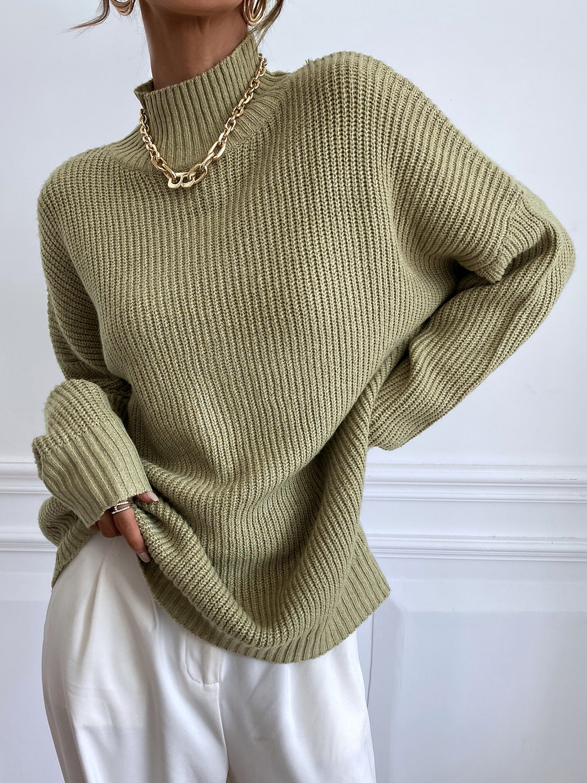 Pull col roule femme coupe ample - Minimaliste et chaud