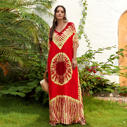 Vestido largo estampado para mujer con cuello en V - Ligero y veraniego