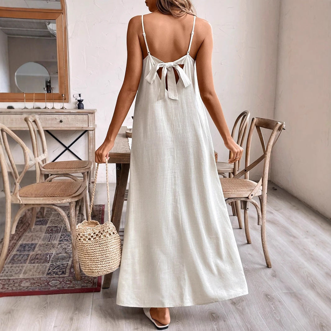 Vestido largo de mujer con corpiño y corte trapecio amplio