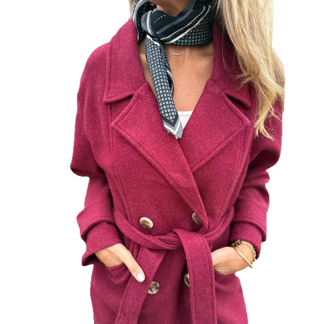 Cardigan-cappotto da donna con lacci – Giacca casual a maniche lunghe in misto lana, con revers e tasche
