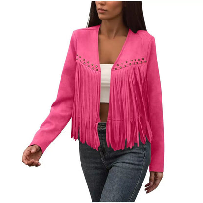Veste femme rétro style ethnique à franges