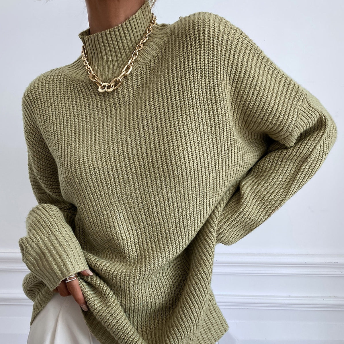 Pull col roule femme coupe ample - Minimaliste et chaud