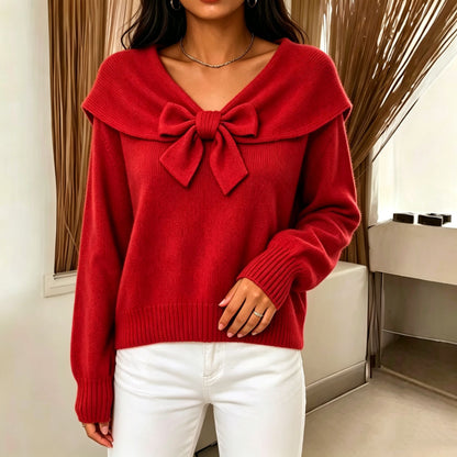 Women's knitted bow sweater - Soft and feminine