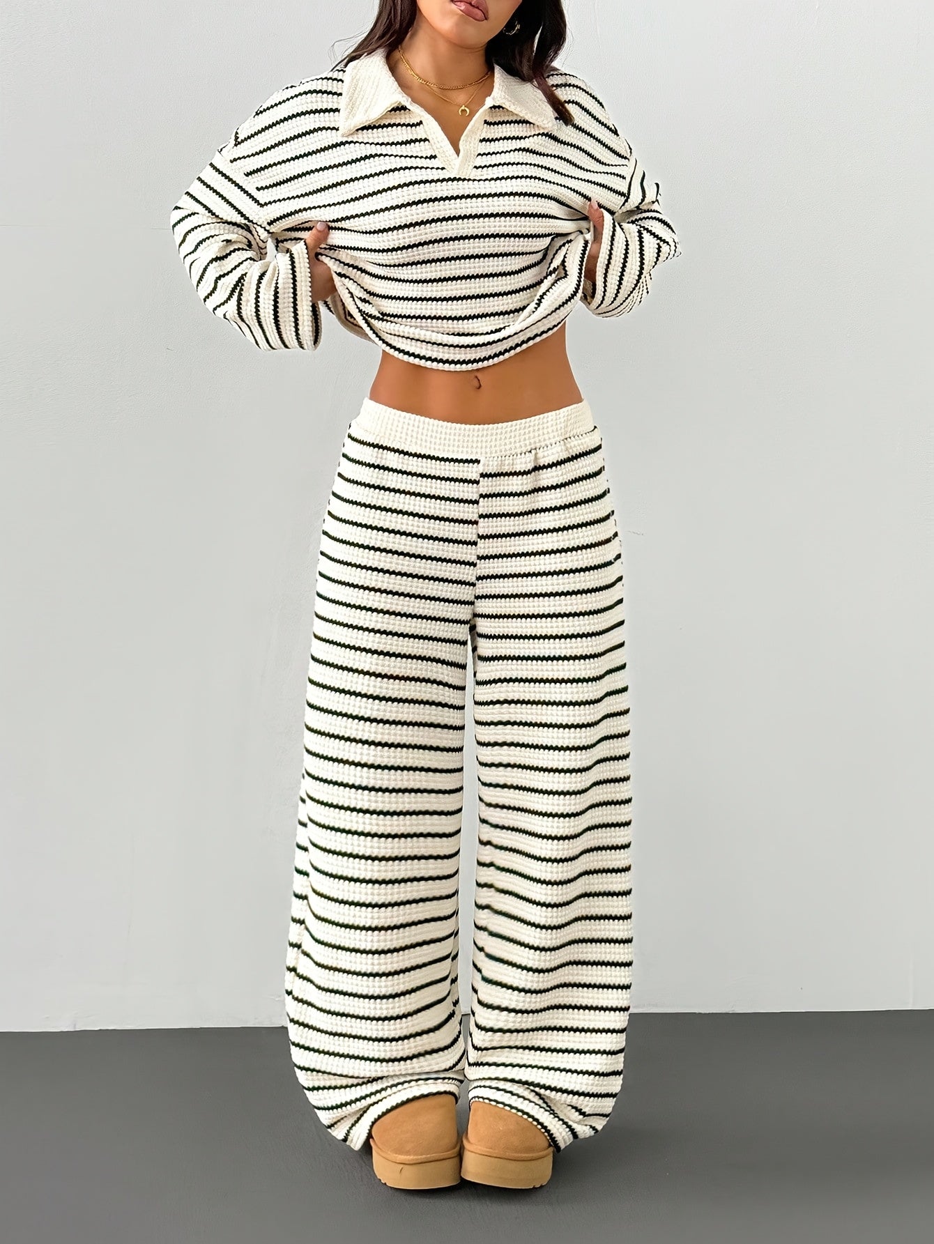Ensemble Loungewear Femme Deux Pièces Rayé – Style Décontracté Moderne