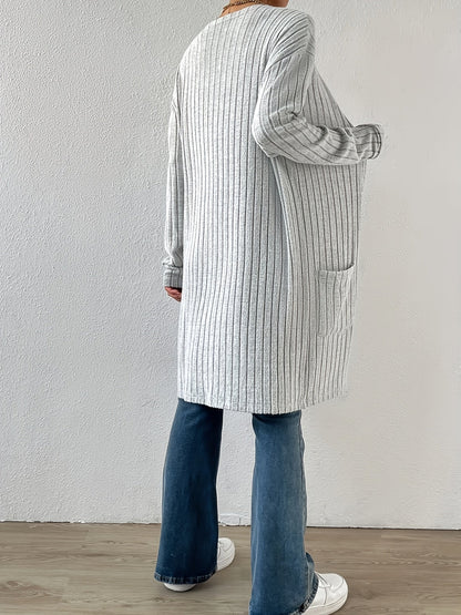 Women's open-front ribbed cardigan - Lightweight and versatile