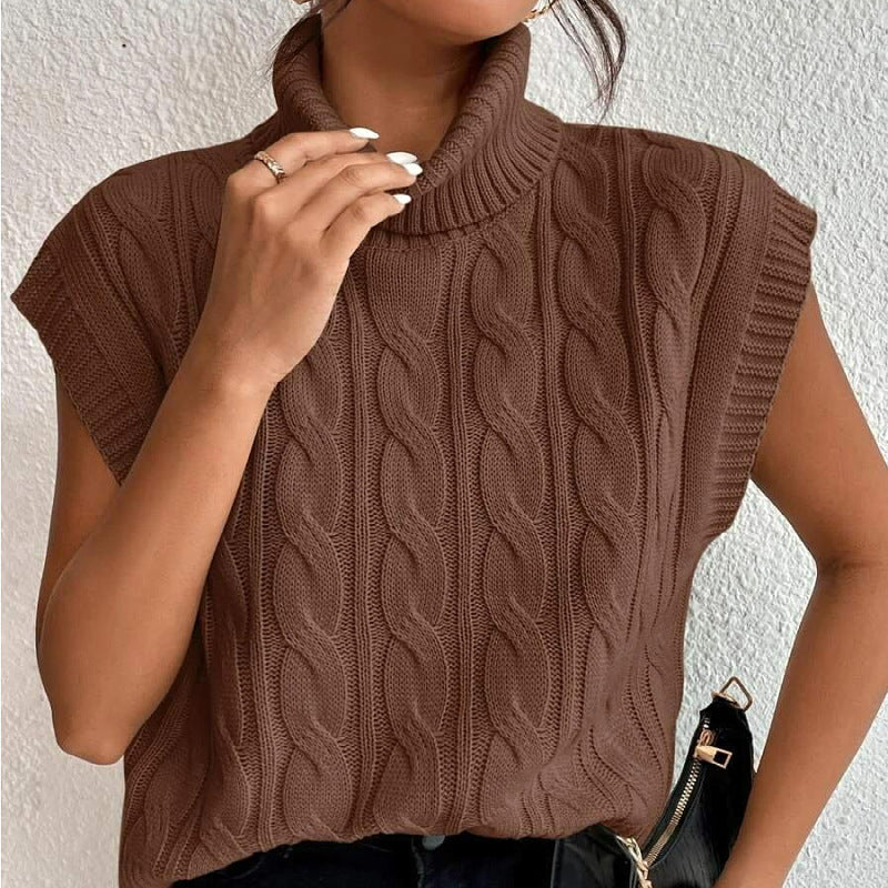 Maglia smanicata da donna con collo alto - Morbida e versatile