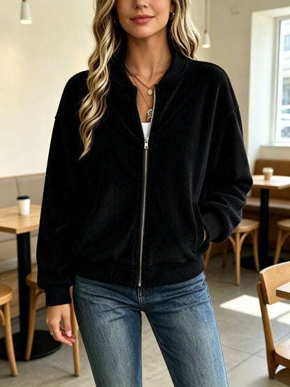 Giacca da donna con cerniera e righe verticali - Retrò e casual