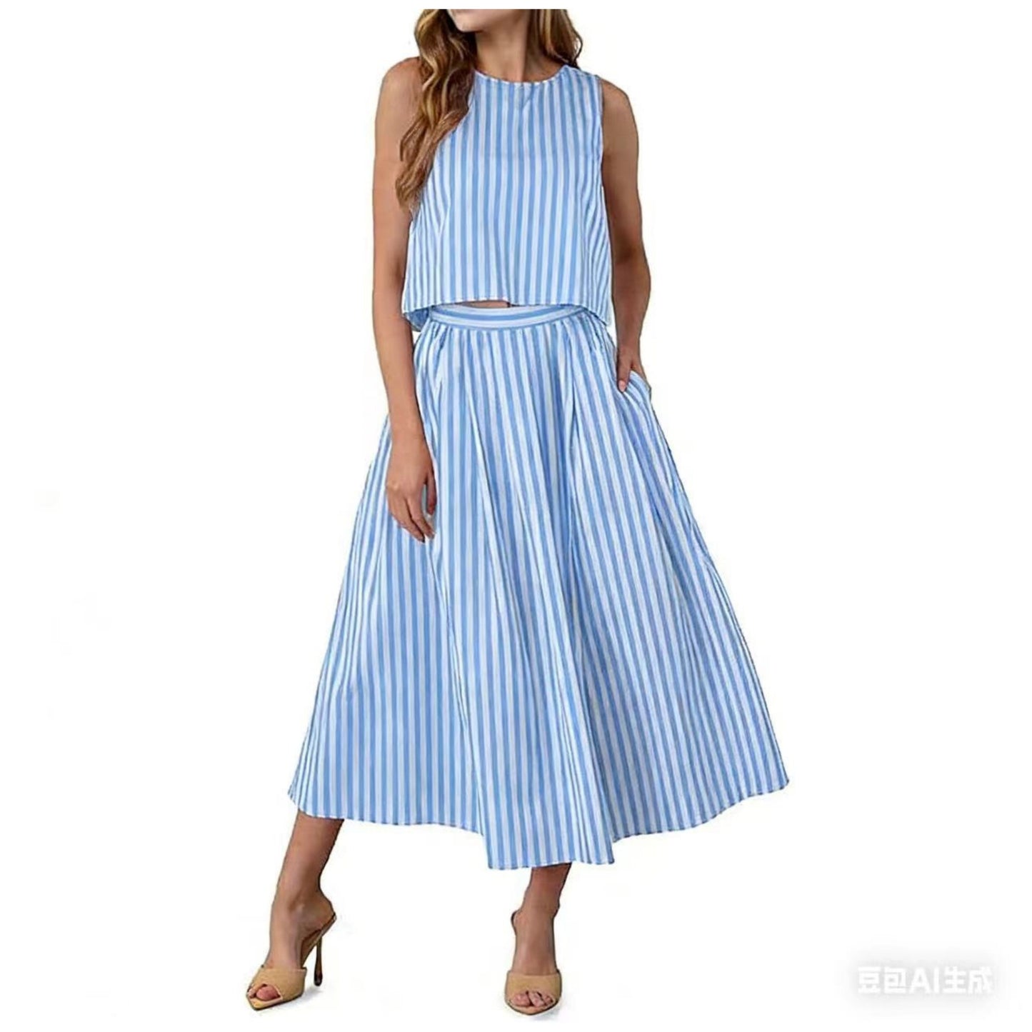 Ensemble Débardeur à Rayures pour Femme – Tenue Deux Pièces Décontractée et Tendance