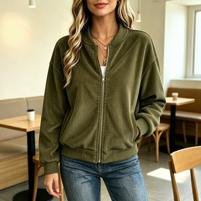 Giacca da donna con cerniera e righe verticali - Retrò e casual