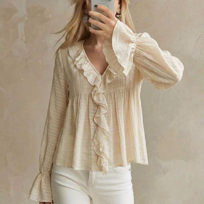 Women's ruffled flared-sleeve blouse - Soft and feminine