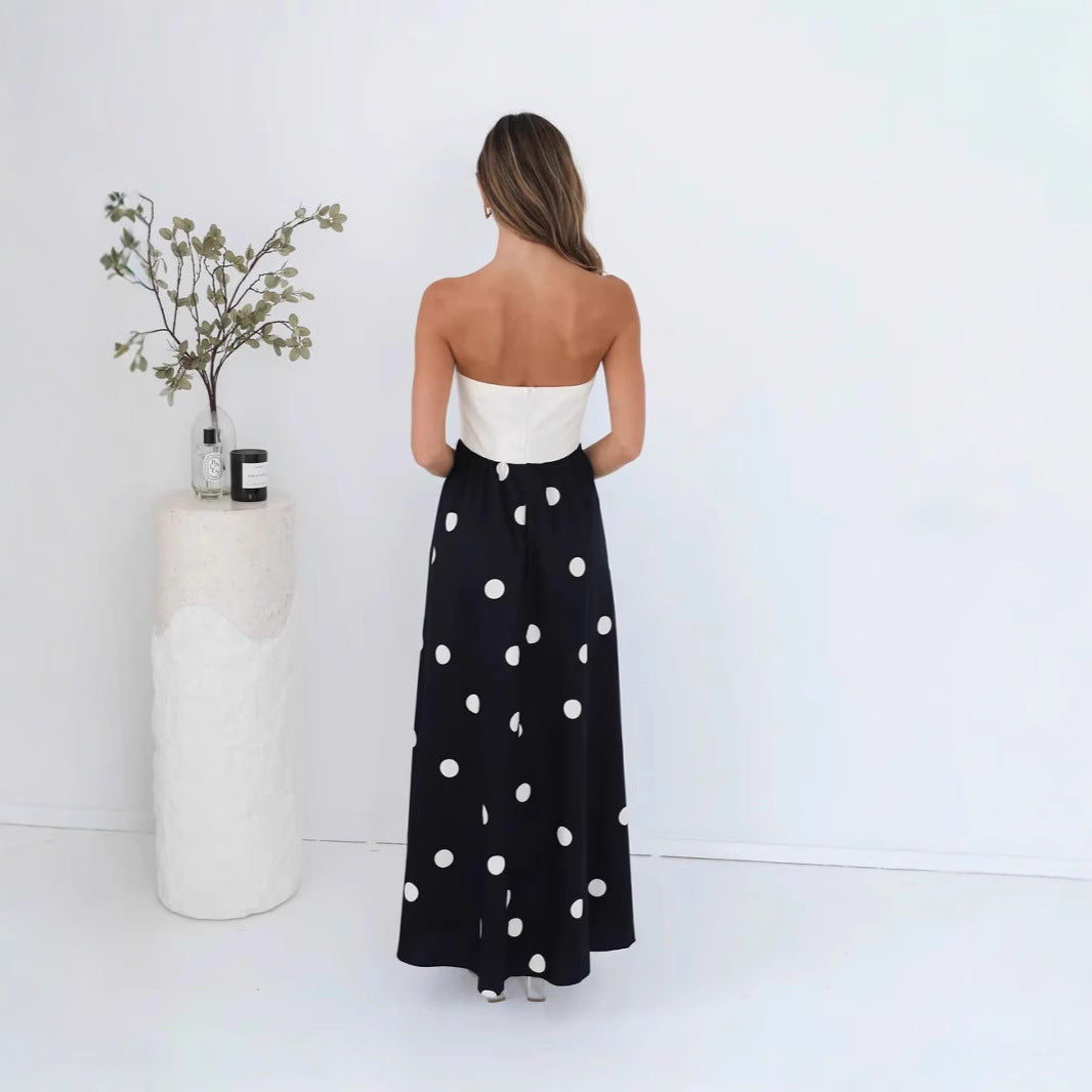 Robe maxi à patchwork à pois pour femme – Élégante robe tube A-line