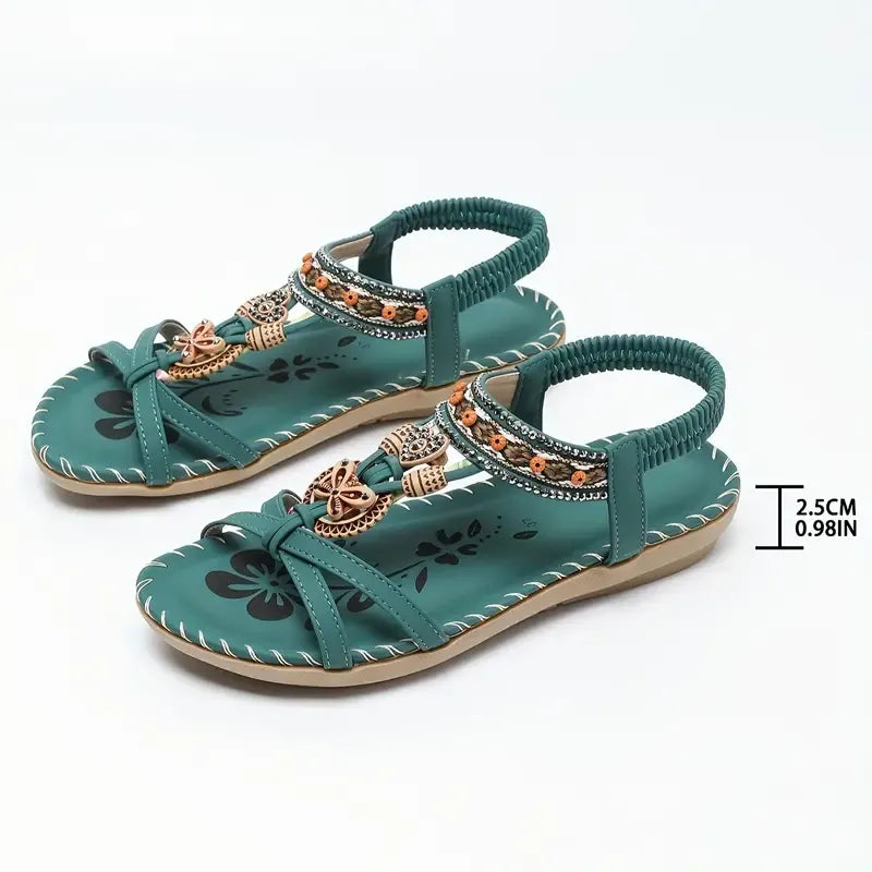 Sandales Élégantes Femme à Strass – Style Bohème Perlé et Brodé