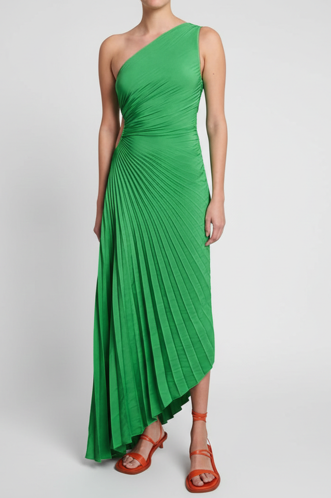 Asymmetric pleated maxi dress for women - Elegant and flowing