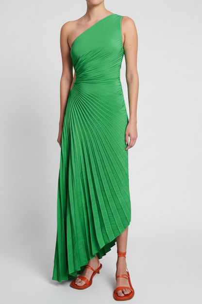 Asymmetric pleated maxi dress for women - Elegant and flowing