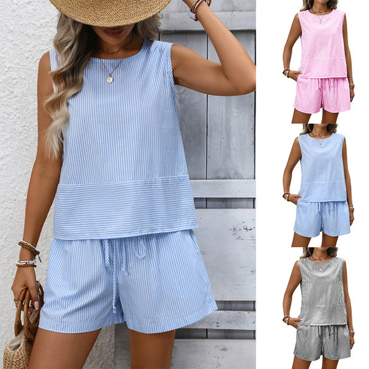 Casual Two-Piece Set for Women – Sleeveless Round Neck Tank Top and Shorts