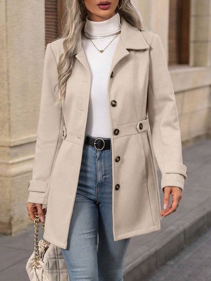 Manteau Femme en Mélange de Laine à Simple Boutonnage – Veste Élégante Mi-Longue à Revers