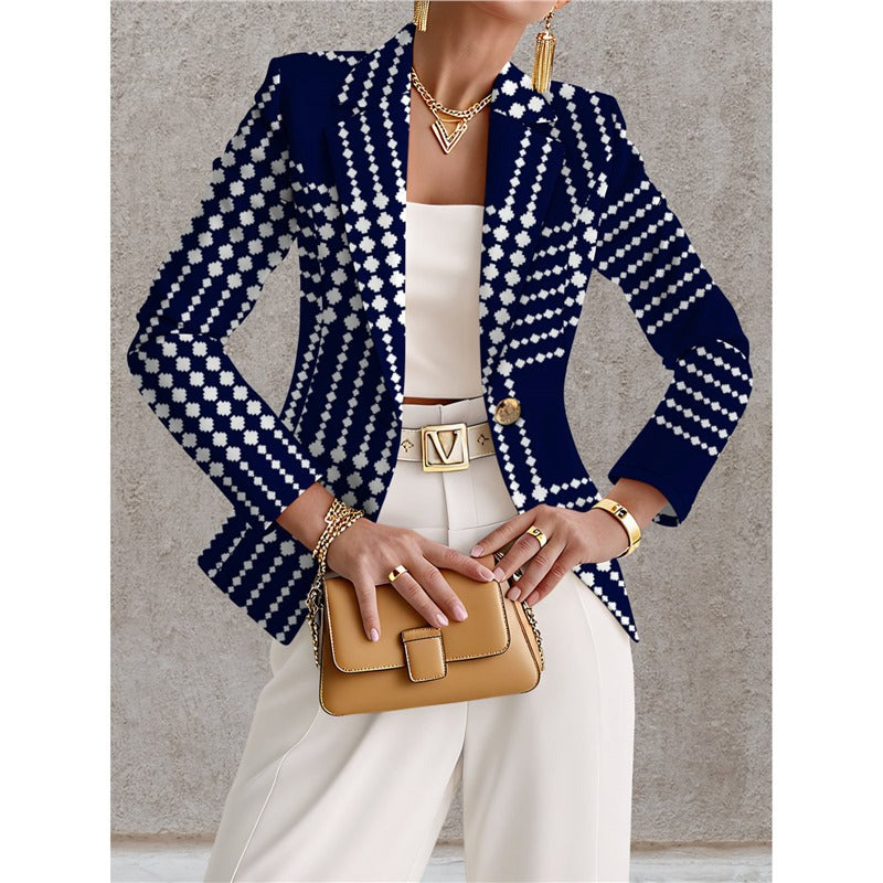 Marineblå blazer til kvinder med hvide prikker – Chic, elegant og afslappet stil
