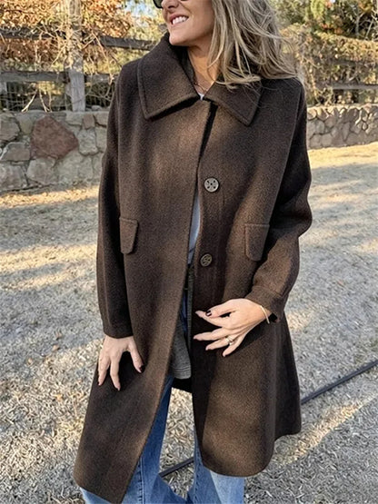 Women's casual single-breasted wool jacket – Elegant and warm everyday style