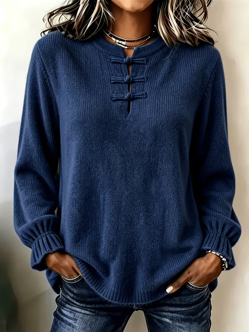 Women's knit sweater - Mock neck and relaxed fit